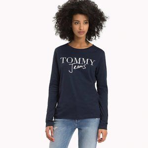Tommy Hilfiger dámské tmavě modré tričko Logo - S (002)